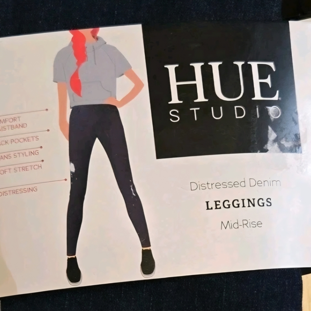 Hue Studio Classic Denim Leggings Mid-Rise, Size Small